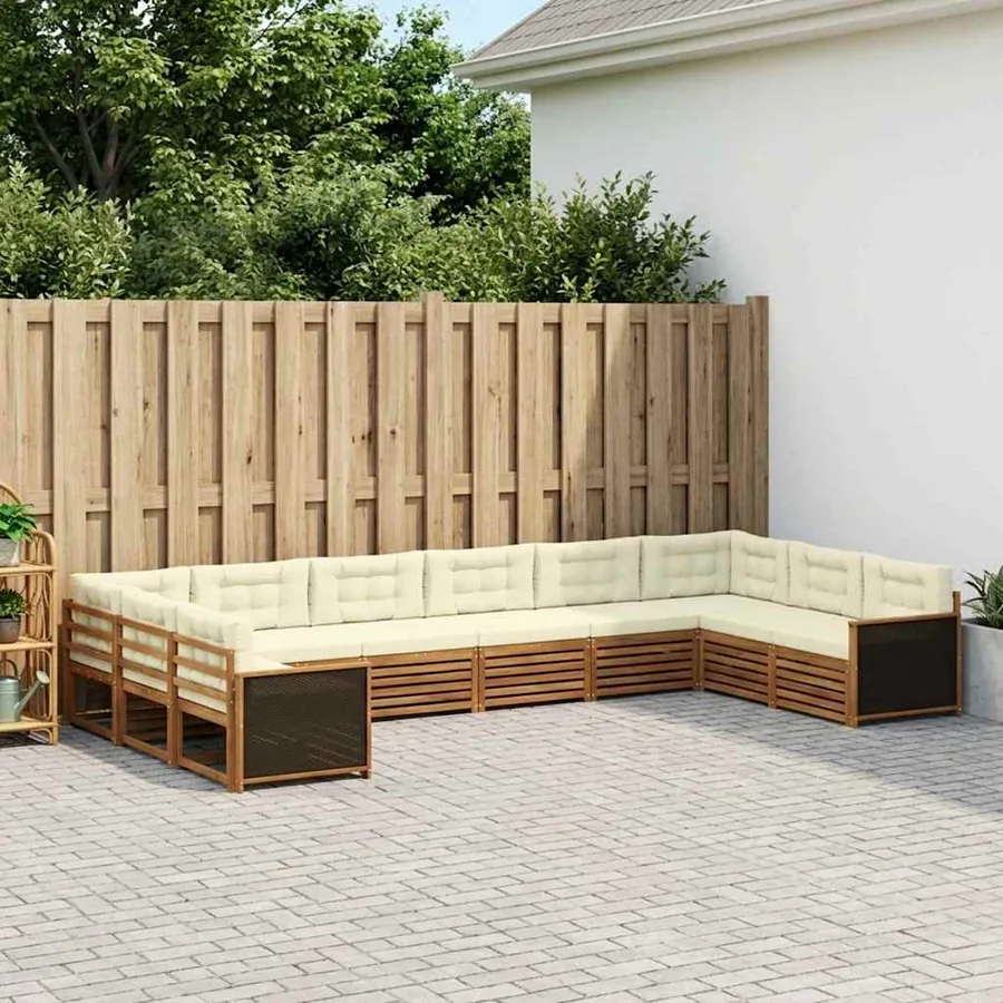 Ensembles de canapés avec coussin 10 pcs Bois d'Acacia Massif