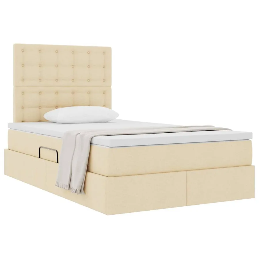 Lit avec rangement et matelas Crème 120 x 190 cm tissu - 3