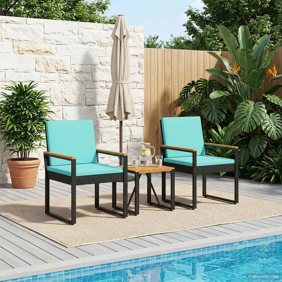 Ensemble de meubles d'extérieur 3 pcs Noir et turquoise