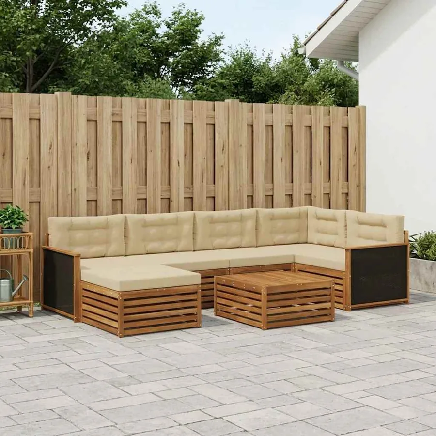 Ensemble de canapés d'extérieur 7 pcs Naturel et Beige