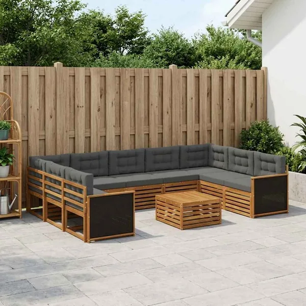 Ensemble de canapés d'extérieur 10 pcs Naturel et Anthracite