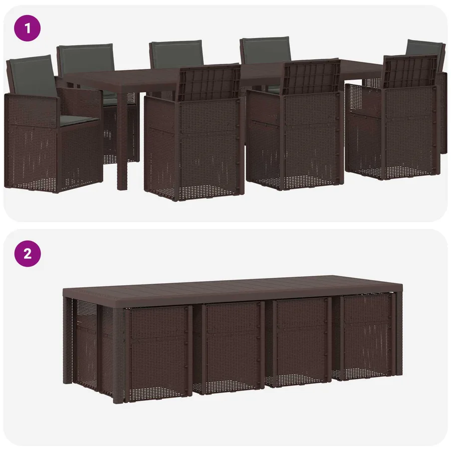 Ensemble de salle à manger pour jardin avec coussin 9 pcs PP - 10