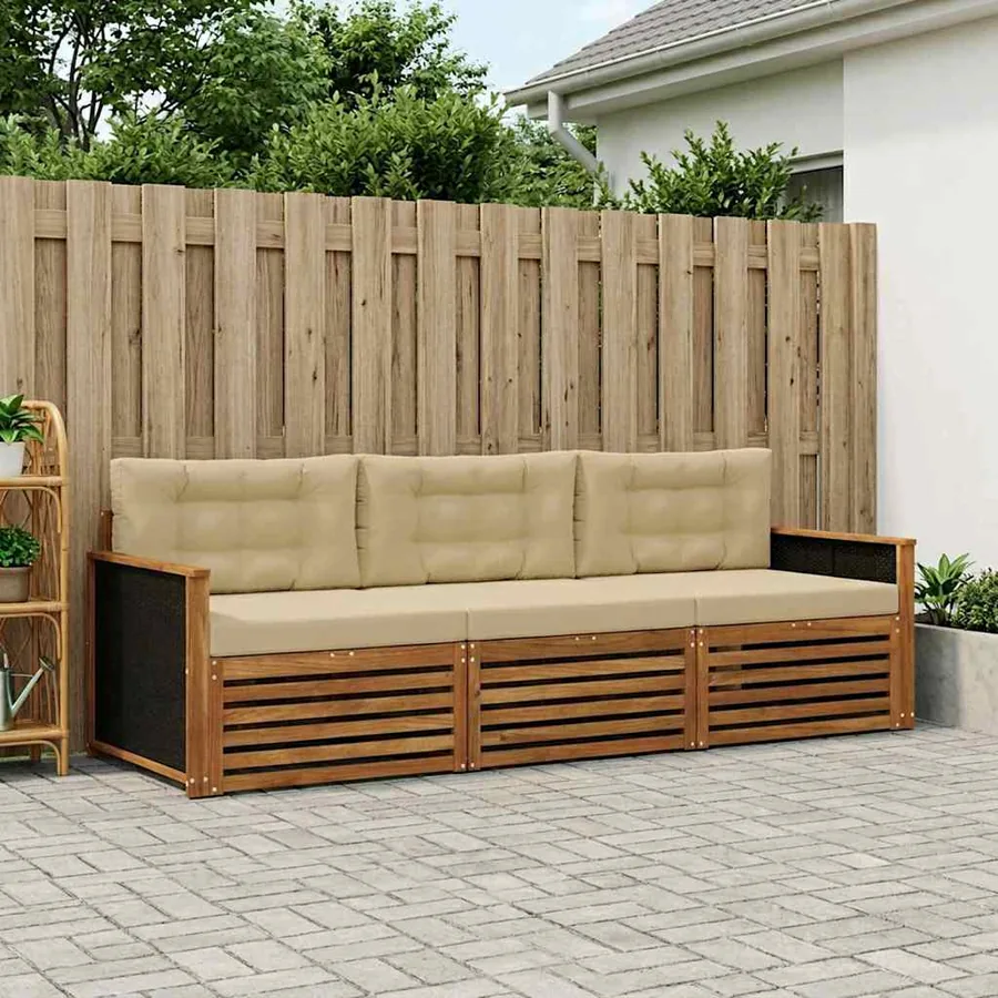 Ensemble de canapés d'extérieur 3 pcs Naturel et Beige