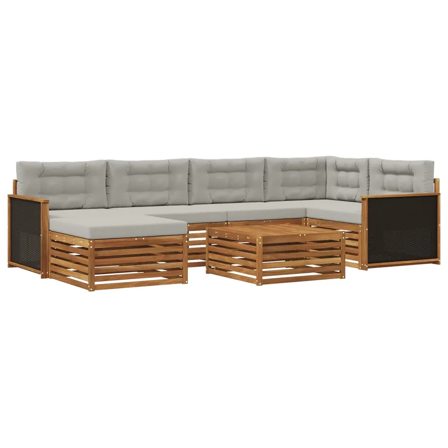 Ensemble de canapés d'extérieur 7 pcs Naturel et gris clair - 2