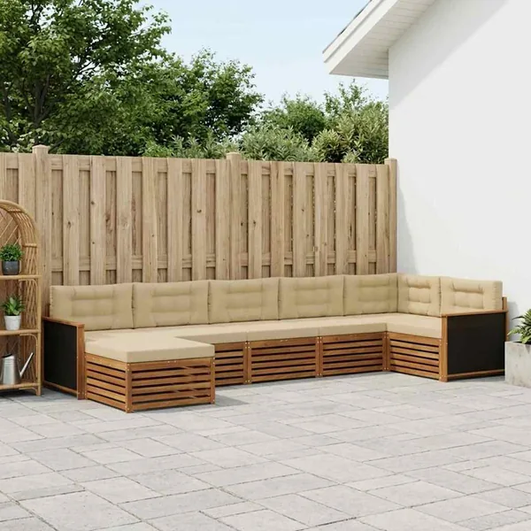 Ensemble de canapés d'extérieur 7 pcs Naturel et Beige