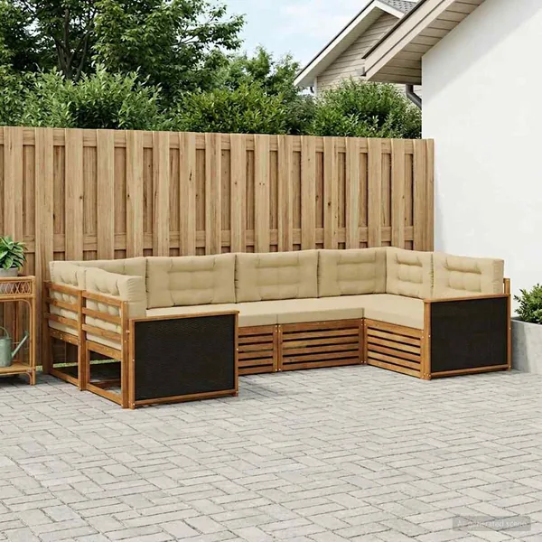 Ensemble de canapés d'extérieur 6 pcs Naturel et Beige