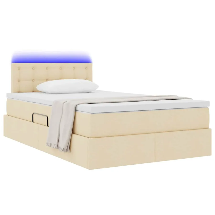 Lit de rangement LED avec matelas Crème 120 x 190 cm Tissu - 3