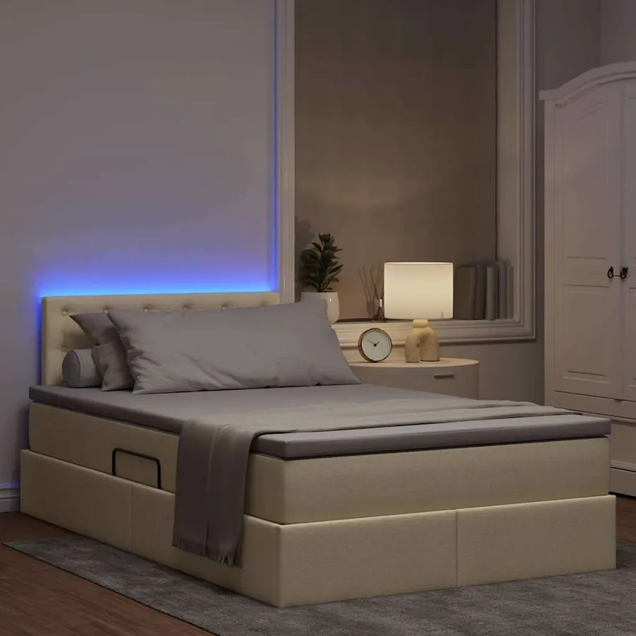 Lit de rangement LED avec matelas Crème 120 x 190 cm Tissu - 5