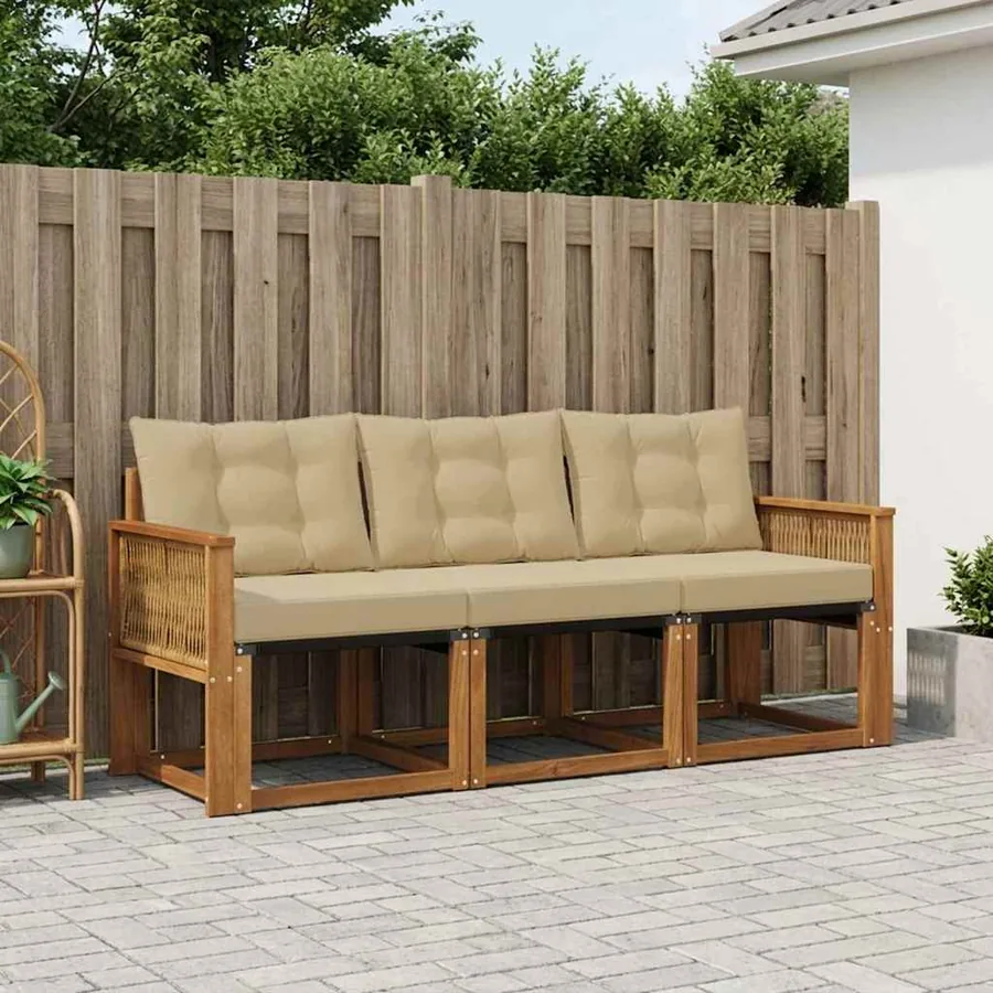 Ensemble de canapés d'extérieur 3 pcs Naturel et Beige