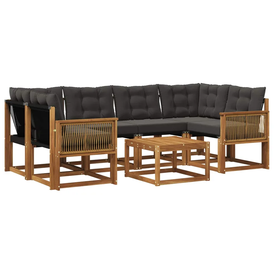 Ensemble de canapés d'extérieur 7 pcs Naturel et noir - 2