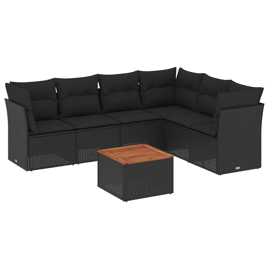 Salon de jardin 7 pcs avec coussins noir résine tressée 62 x 62 x 69 cm - 60,6 kg - 2