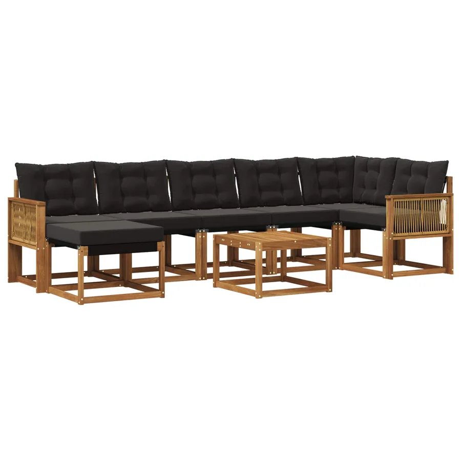 Ensemble de canapés d'extérieur 8 pcs Naturel et noir - 2