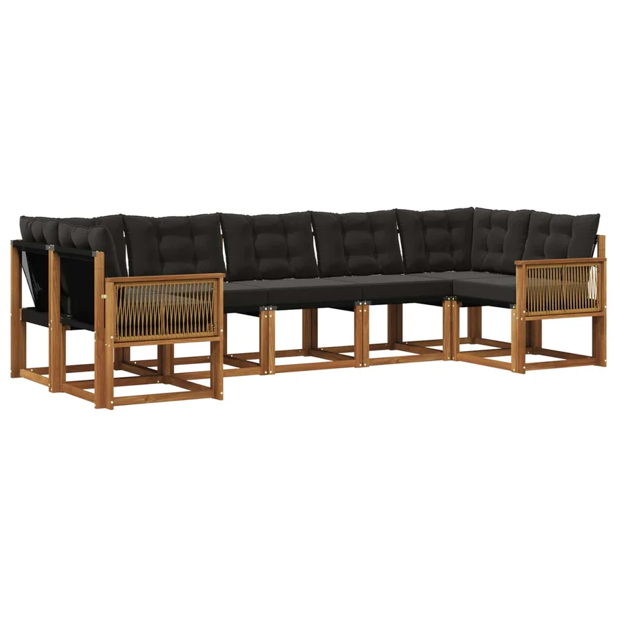 Ensemble de canapés d'extérieur 7 pcs Naturel et noir - 2