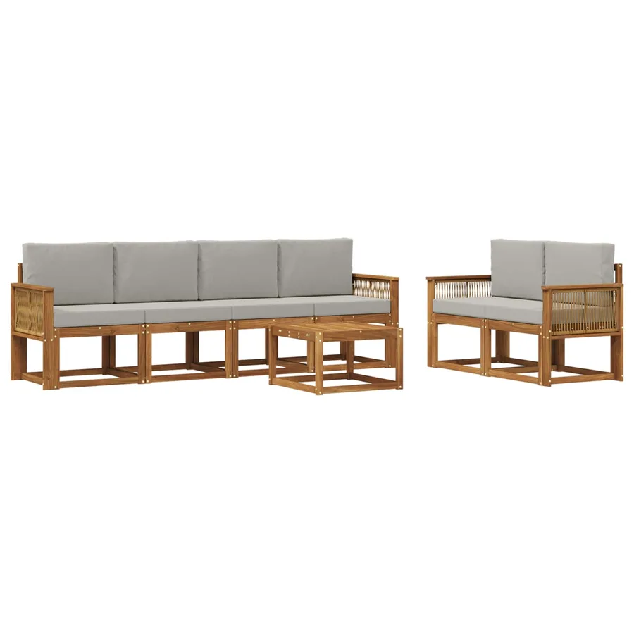 Ensemble de canapés d'extérieur 7 pcs Naturel et gris clair - 2