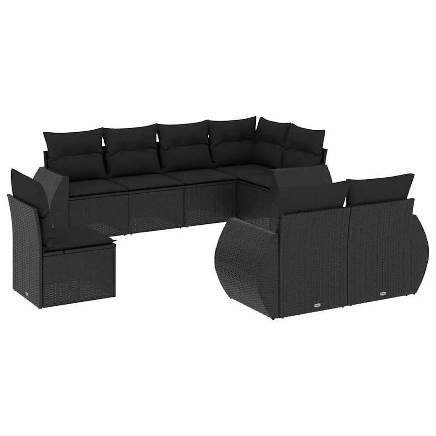 Salon de jardin 8 pcs avec coussins noir résine tressée - 2