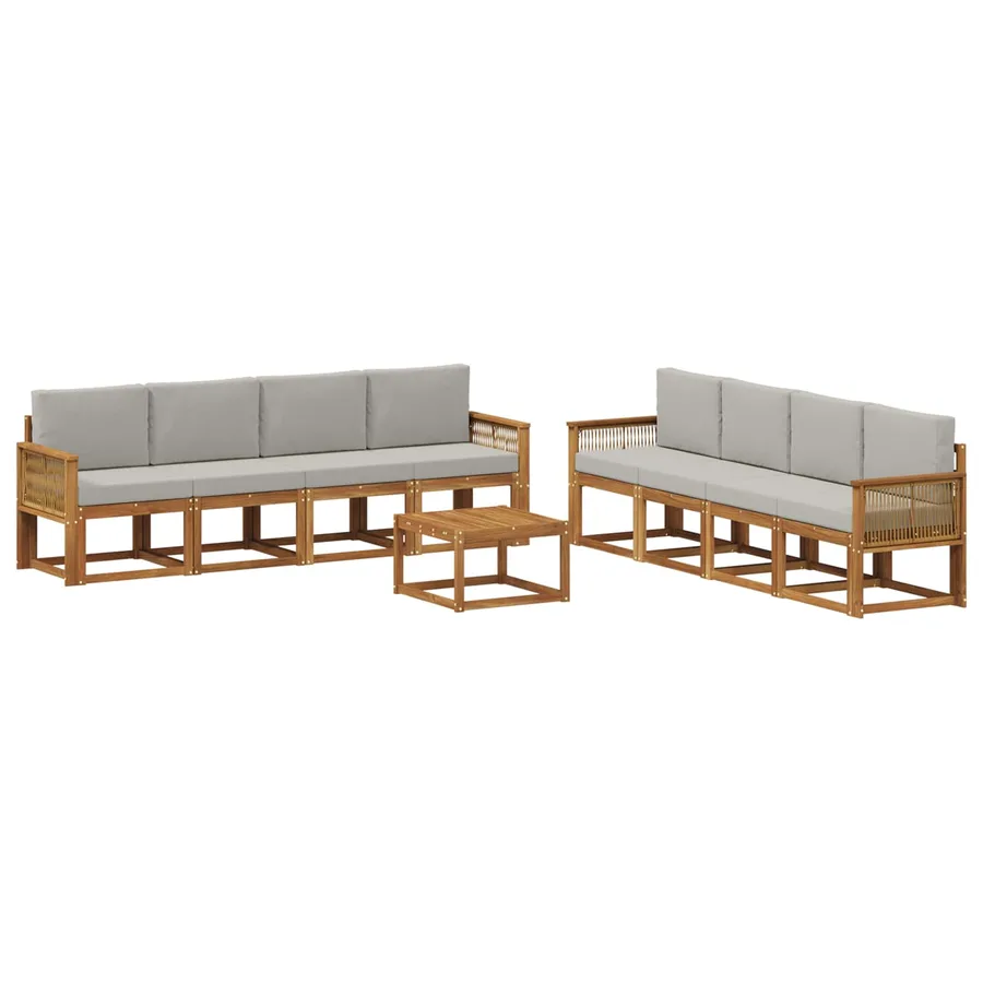 Ensemble de canapés d'extérieur 9 pcs Naturel et gris clair - 2