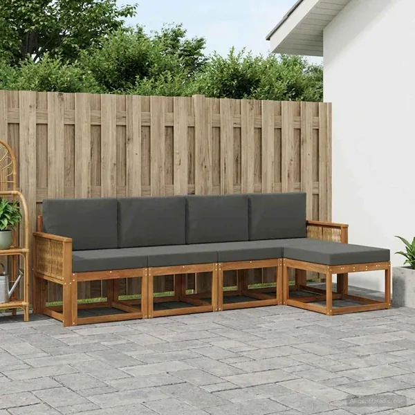 Ensemble de canapés d'extérieur 5 pcs Naturel et Anthracite