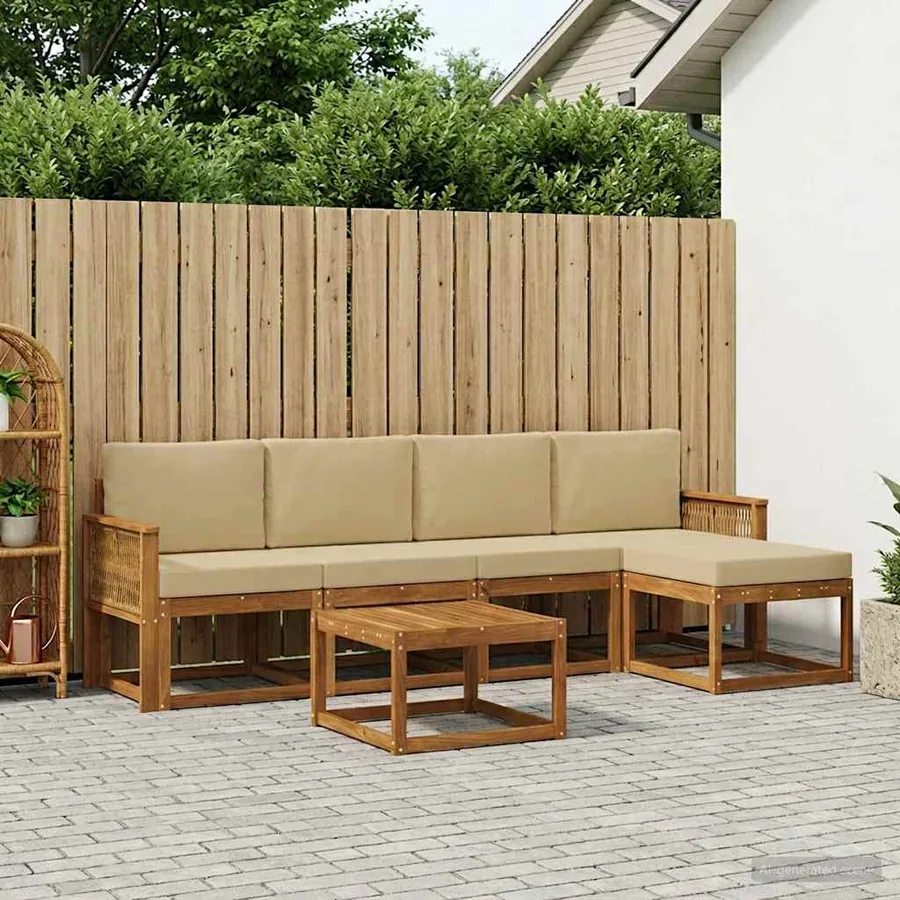 Ensemble de canapés d'extérieur 6 pcs Naturel et Beige