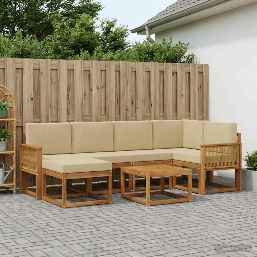 Ensemble de canapés d'extérieur 7 pcs Naturel et Beige
