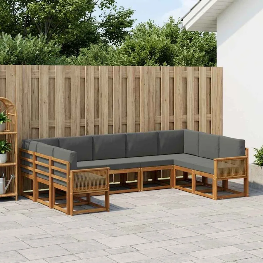 Ensemble de canapés d'extérieur 9 pcs Naturel et Anthracite