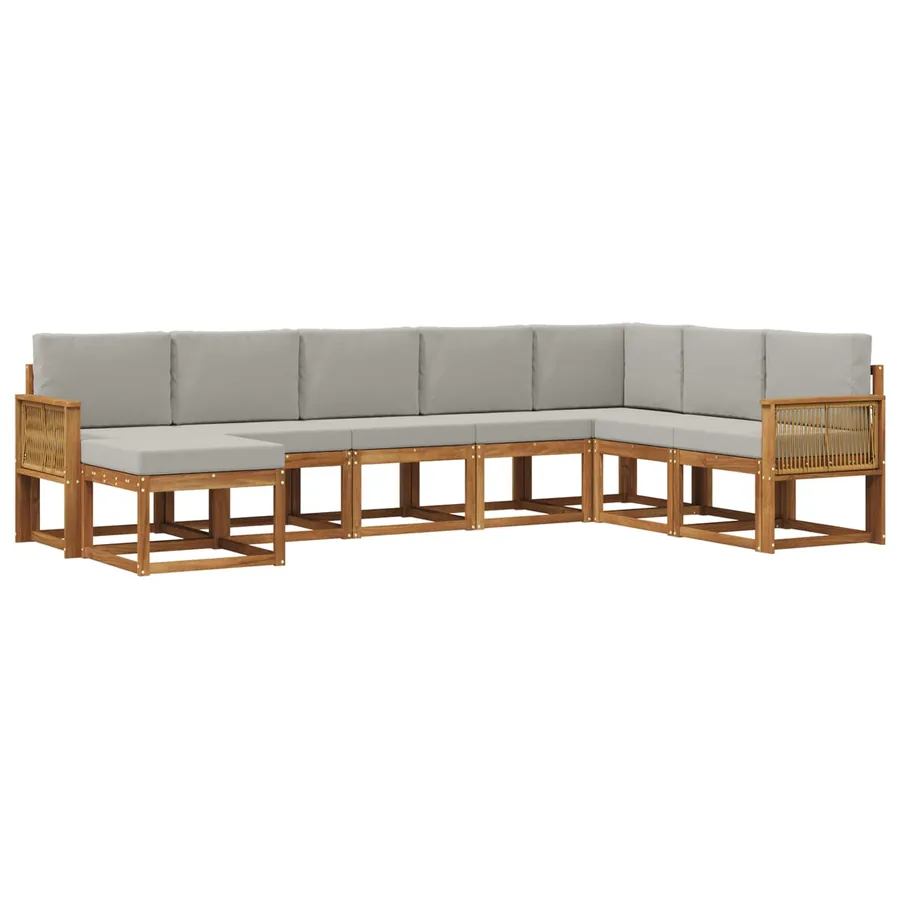 Ensemble de canapés d'extérieur 8 pcs Naturel et gris clair - 2