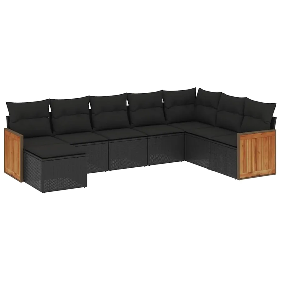 Salon de jardin 8 pcs avec coussins noir résine tressée - 2