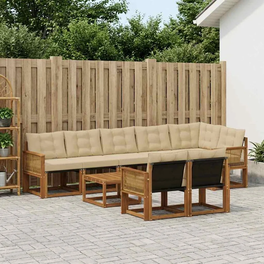 Ensemble de canapés d'extérieur 9 pcs Naturel et Beige