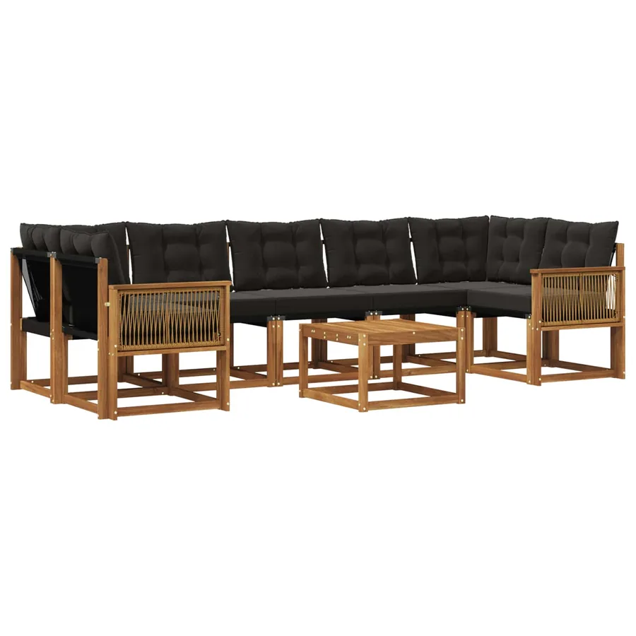 Ensemble de canapés d'extérieur 8 pcs Naturel et noir - 2