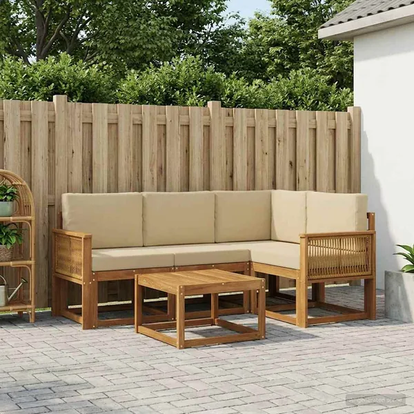 Ensemble de canapés d'extérieur 5 pcs Naturel et Beige