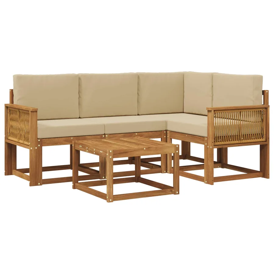 Ensemble de canapés d'extérieur 5 pcs Naturel et Beige - 2