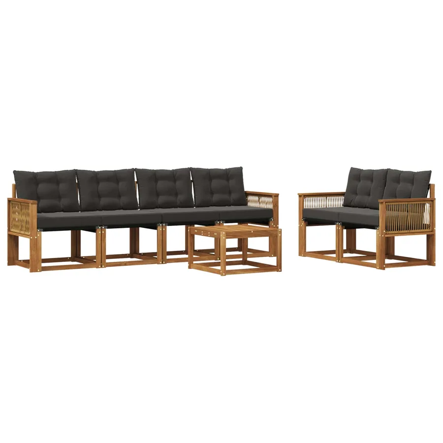 Ensemble de canapés d'extérieur 7 pcs Naturel et noir - 2