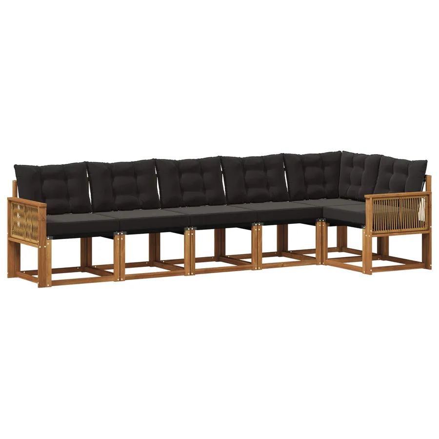 Ensemble de canapés d'extérieur 6 pcs Naturel et noir - 2