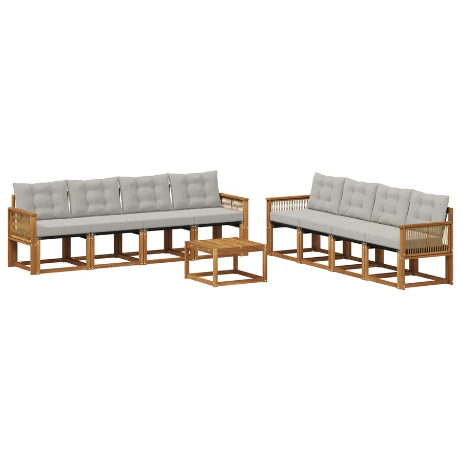 Ensemble de canapés d'extérieur 9 pcs Naturel et gris clair - 2