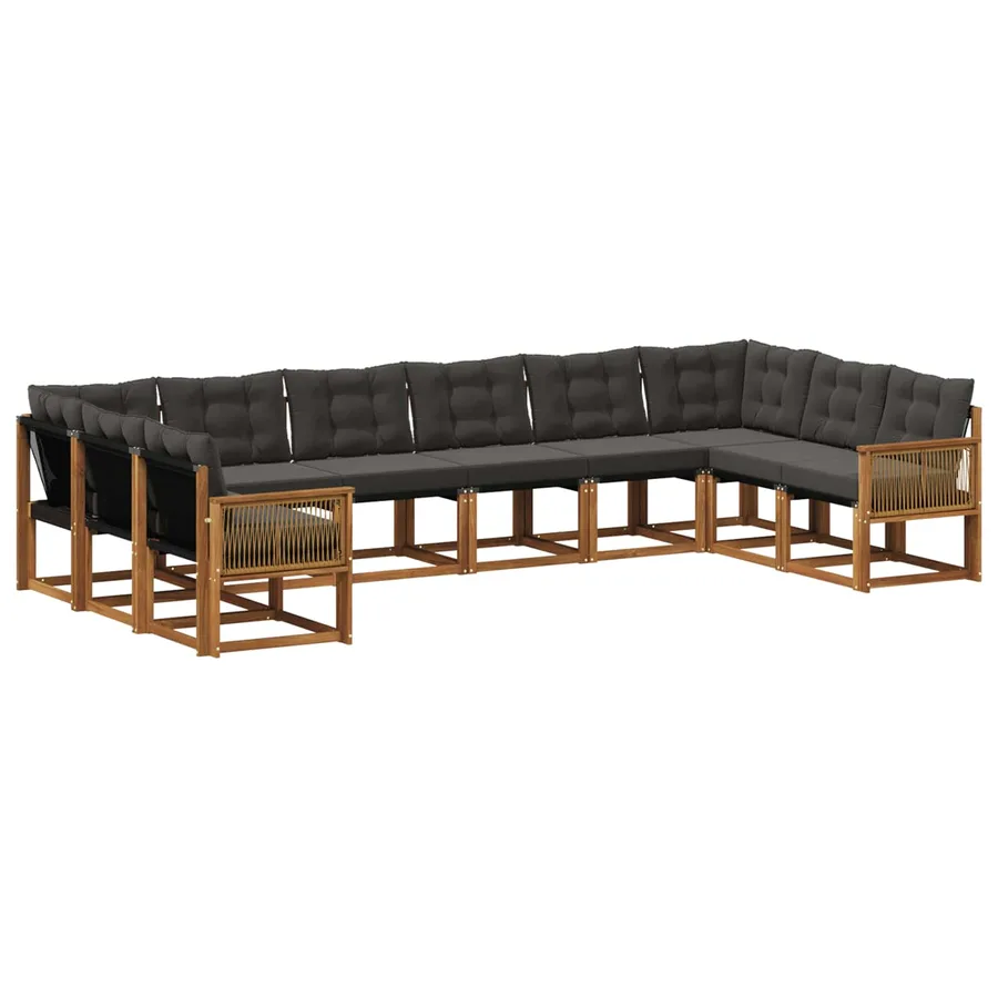 Ensemble de canapés d'extérieur 10 pcs Naturel et noir - 2