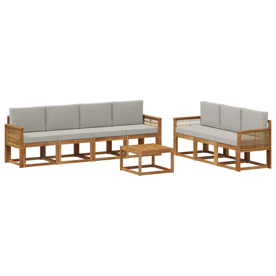 Ensemble de canapés d'extérieur 8 pcs Naturel et gris clair - 2