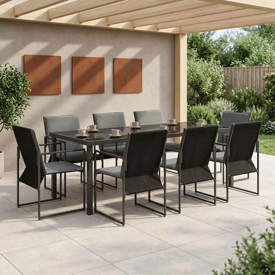 Ensemble de salle à manger pour jardin 9 pcs Noir et anthracite