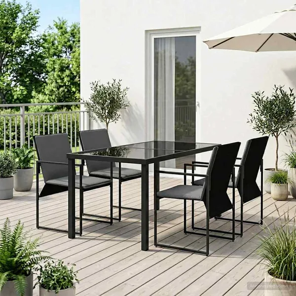 Ensemble de salle à manger pour jardin 5 pcs Noir et anthracite