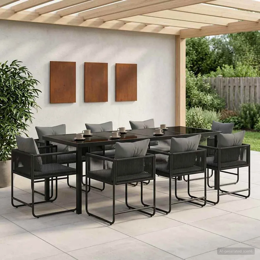 Ensemble de salle à manger pour jardin 9 pcs Noir et anthracite