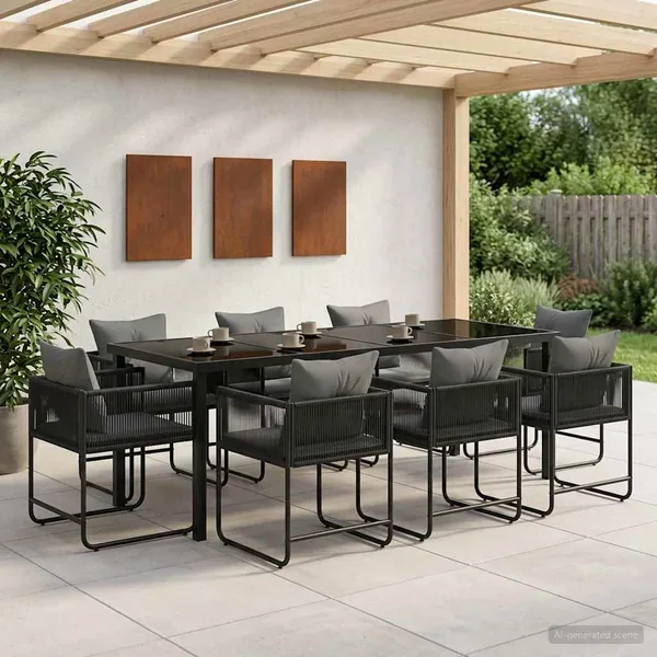 Ensemble de salle à manger pour jardin 9 pcs Noir et anthracite