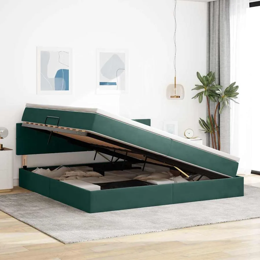 Lit de Rangement Vert foncé 200 x 200 cm Velours - 4