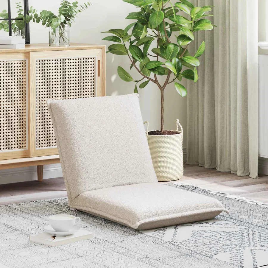 Fauteuil de sol ajustable Crème Tissu en laine de mouton