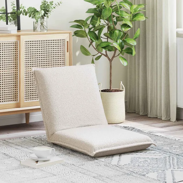 Fauteuil de sol ajustable Crème Tissu en laine de mouton