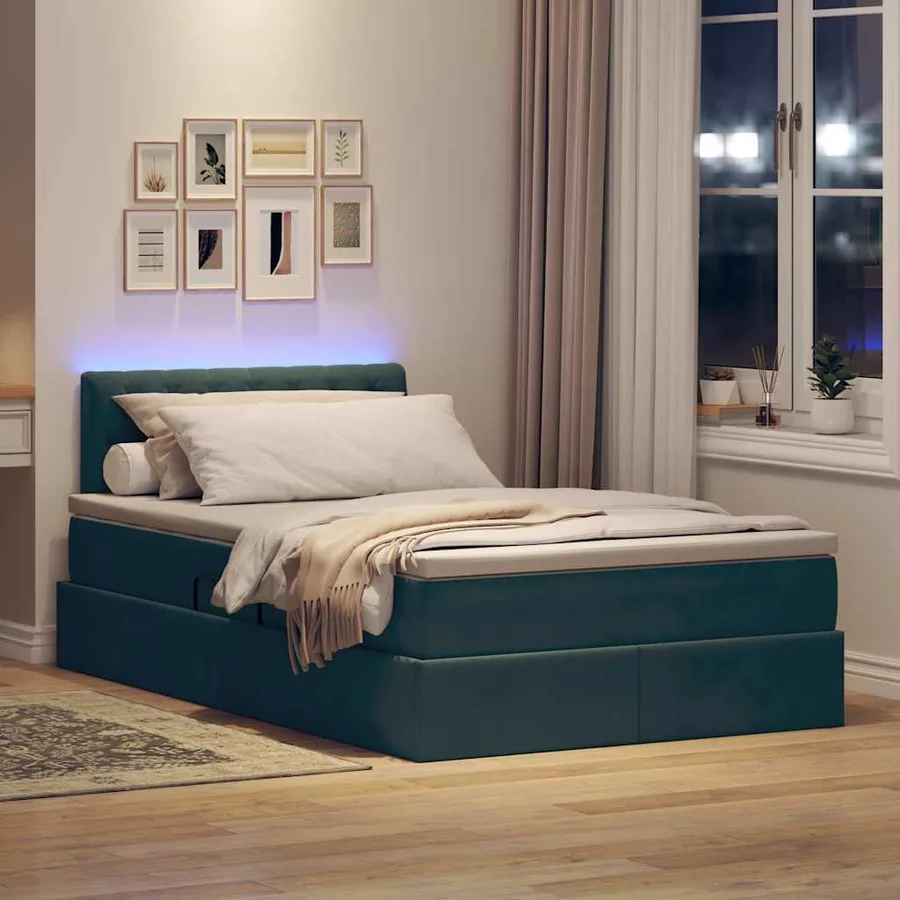 Lit de rangement LED avec matelas Vert foncé 120 x 190 cm - 5