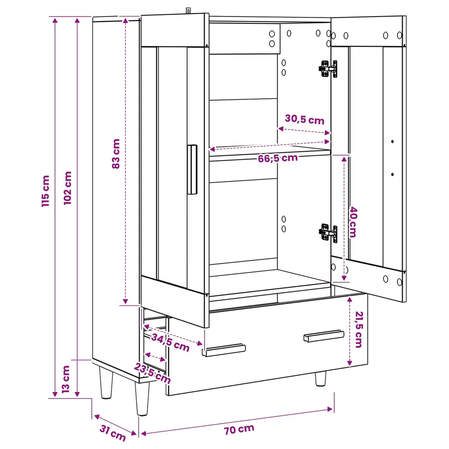 Haut Armoire Chêne noir 70 x 31 x 115 cm Bois d'ingénierie - 5