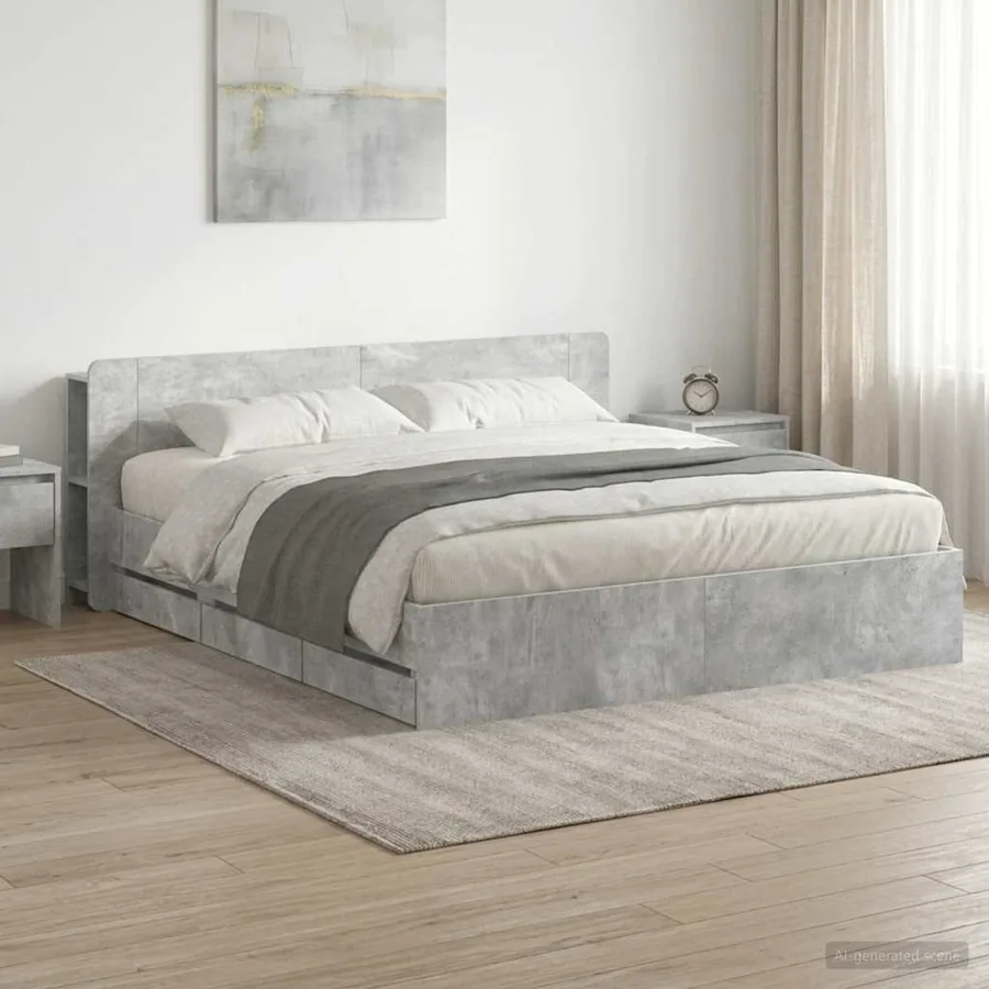 Cadre de lit avec rangement Gris béton 180 x 200 cm