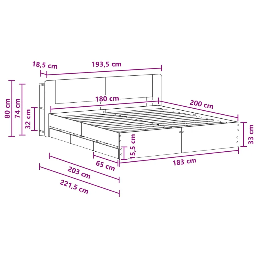 Cadre de lit avec rangement Gris béton 180 x 200 cm - 10