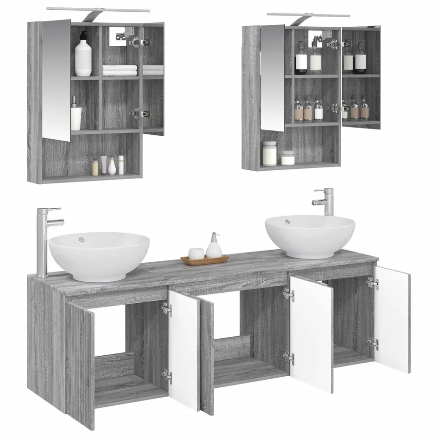 Ensemble d'armoire de salle de bain 5 pcs Sonoma gris - 3