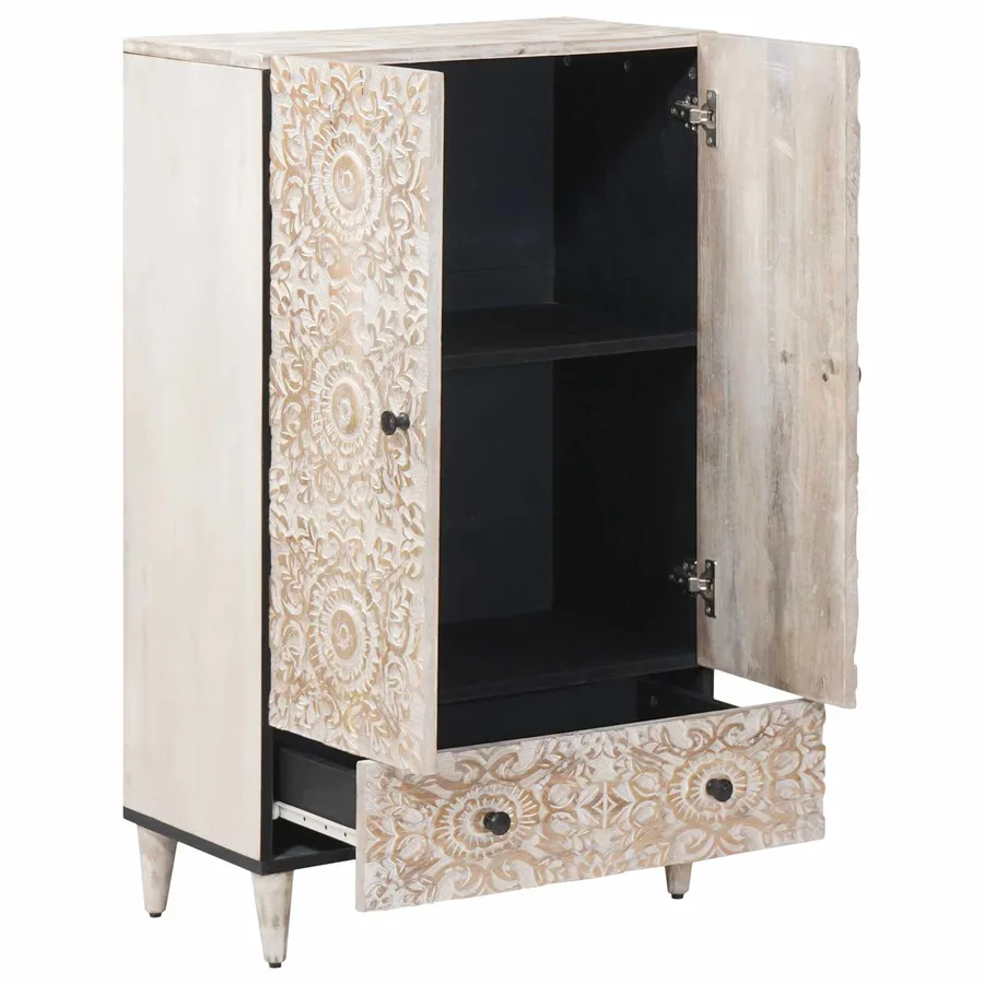 Buffet Haut Blanc 60 x 33,5 x 100 cm Bois de mangue massif - 2