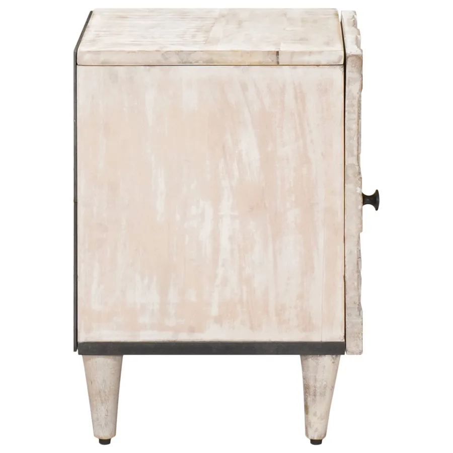 Cabinet de chevet Blanc 40 x 33,5 x 46 cm Bois de mangue massif - 4