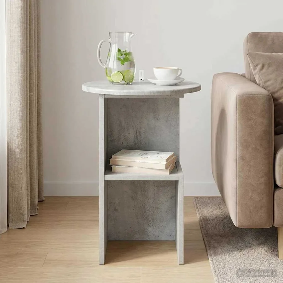 Table d'appoint Gris béton Ø 39,5 x 55 cm Bois d'ingénierie - 4